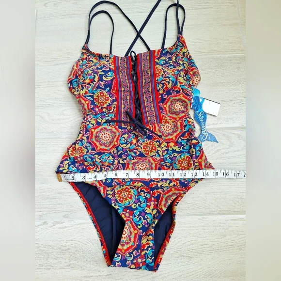 Skinny Dippers Women's Lace Up Front Removable Cup One-piece Swimsuit - Large - Picture 8 of 13